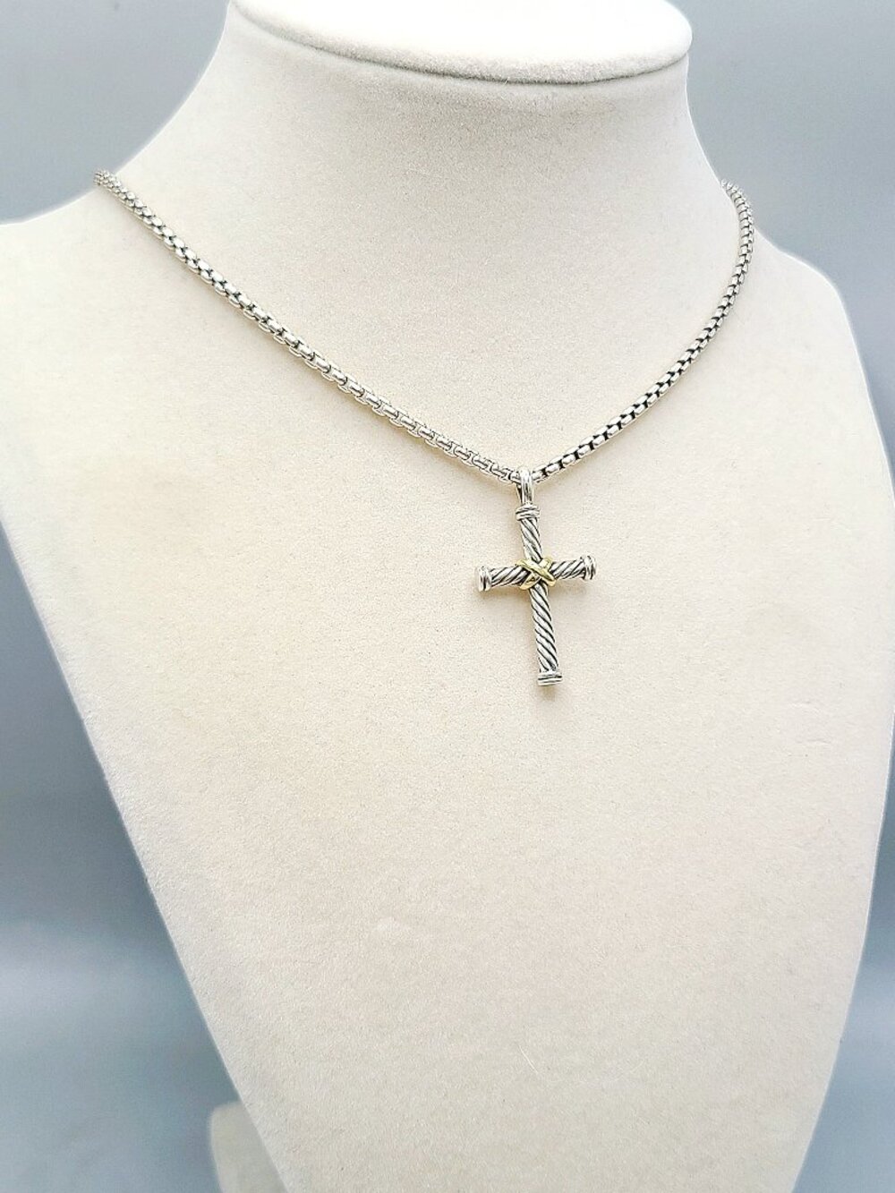 David Yurman Cable Cross Gold X Pendant Necklace w/ 18K Yellow Gold - 20" - RARE - Picture 6 of 12